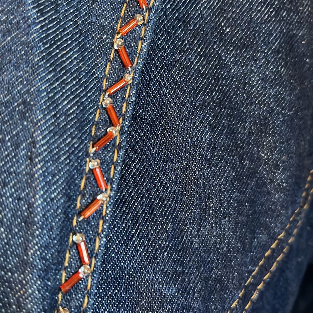 Boone Industries Denim Duster Button up Coat Beads & Modern detail Made in USA - Picture 7 of 17
